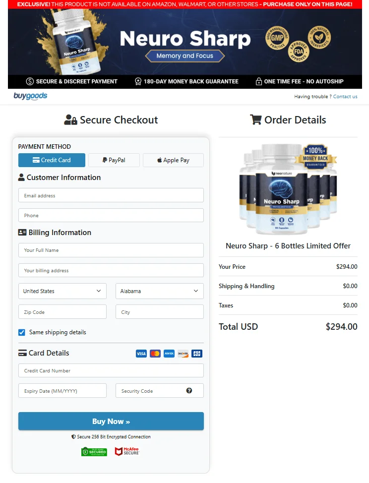 Neurosharp  order page